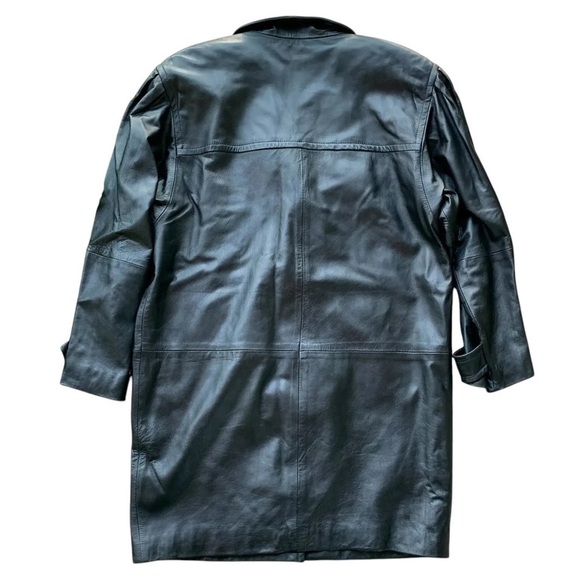 LNR Genuine Leather Buttoned Trench Coat Jacket Black Gold Metallic Size M - Picture 2 of 9